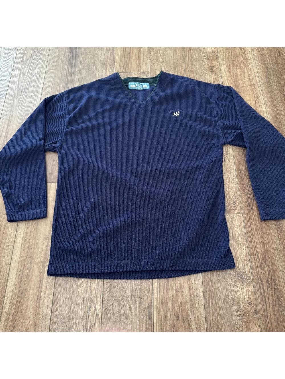 Vtg 90s Big Dogs Navy Blue Ribbed V-Neck Pullover Large